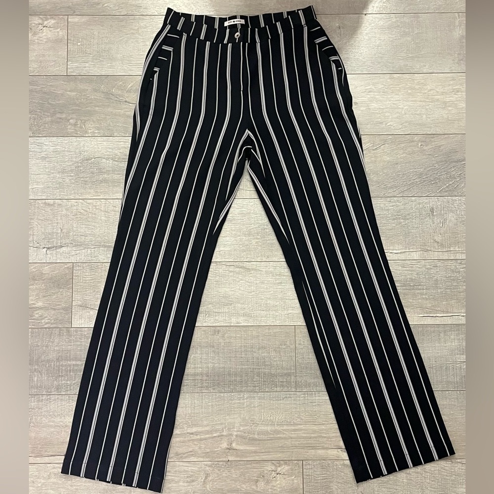 Striped Straight Leg Pants | Navy Blue and White